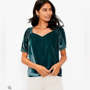 LOFT NWT Sweetheart Neck Velvet Puff Sleeve Top - Deep Spruce Green